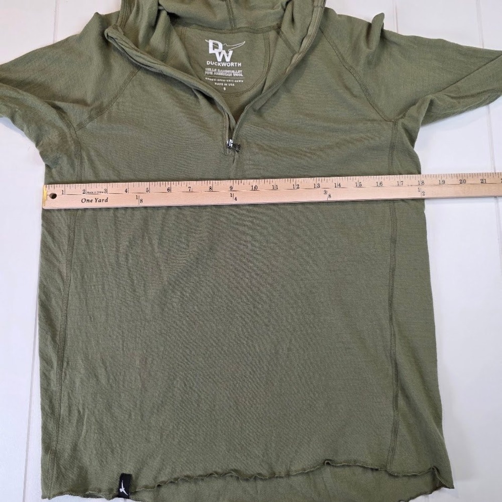Duckworth Womens S 1/4 Zip Hoodie Olive Green 100% Rambouillet Merino Wool USA - Picture 9 of 11